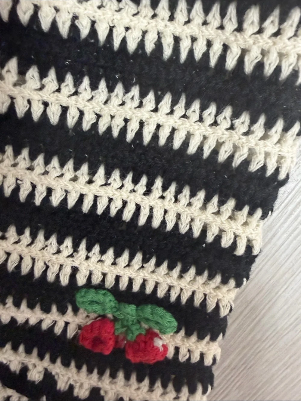 Zara Black and Cream Striped Knit Kids Matching Set with Cherry Detail